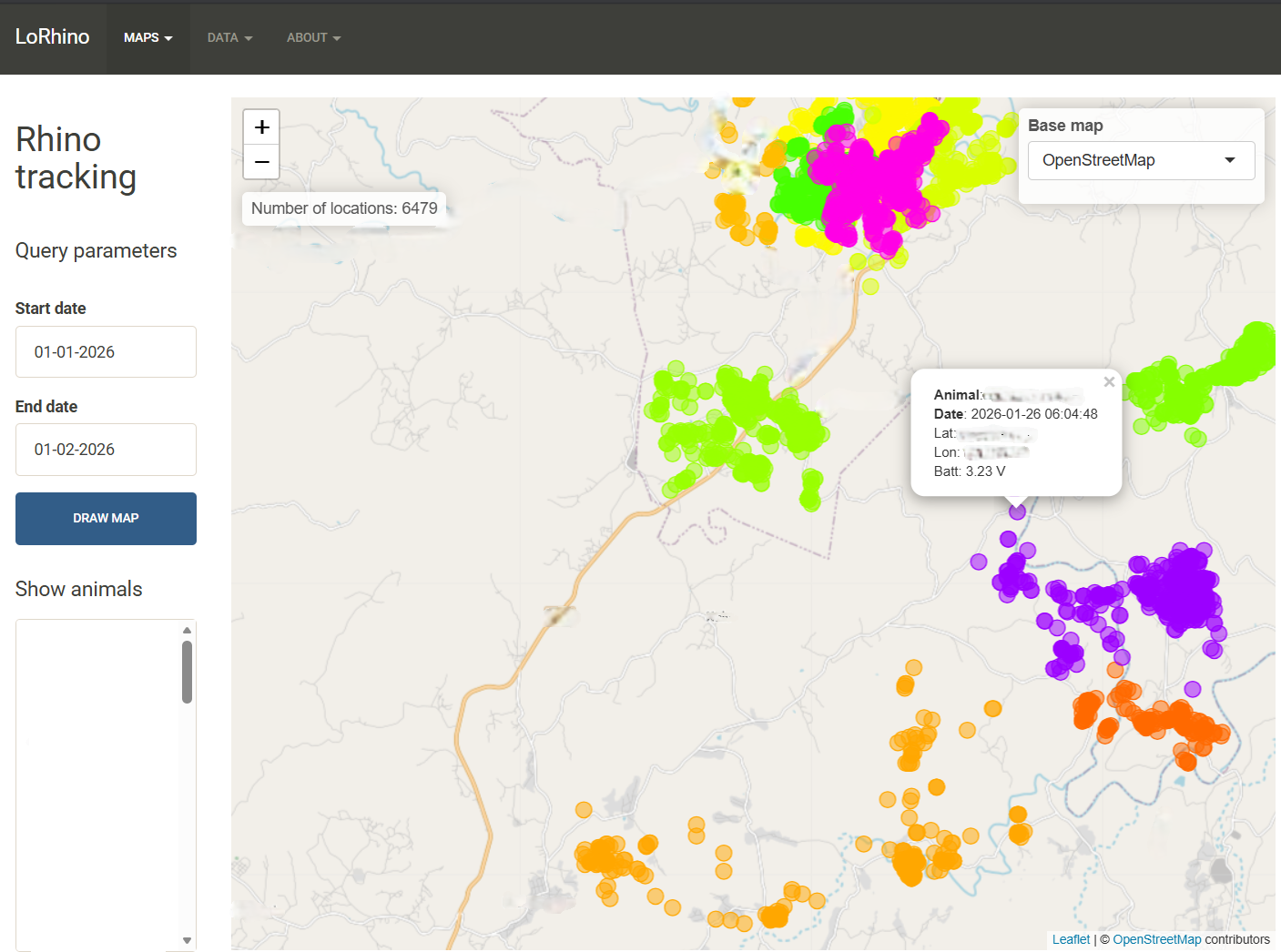 LoRhino tracking map